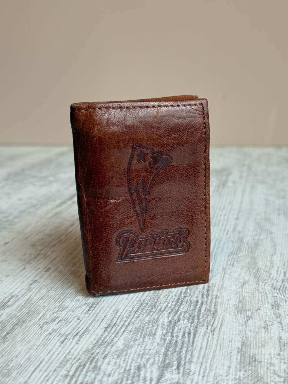 Patriots Embossed Brown Leather Trifold Wallet
